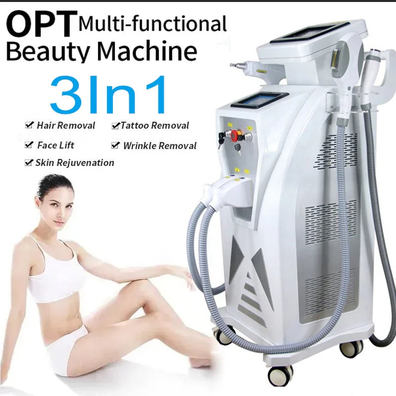 3 In 1 IPL OPT Hair Removal Nd Yag Laser Tattoo Removal RF Skin Rejuvenation Machine