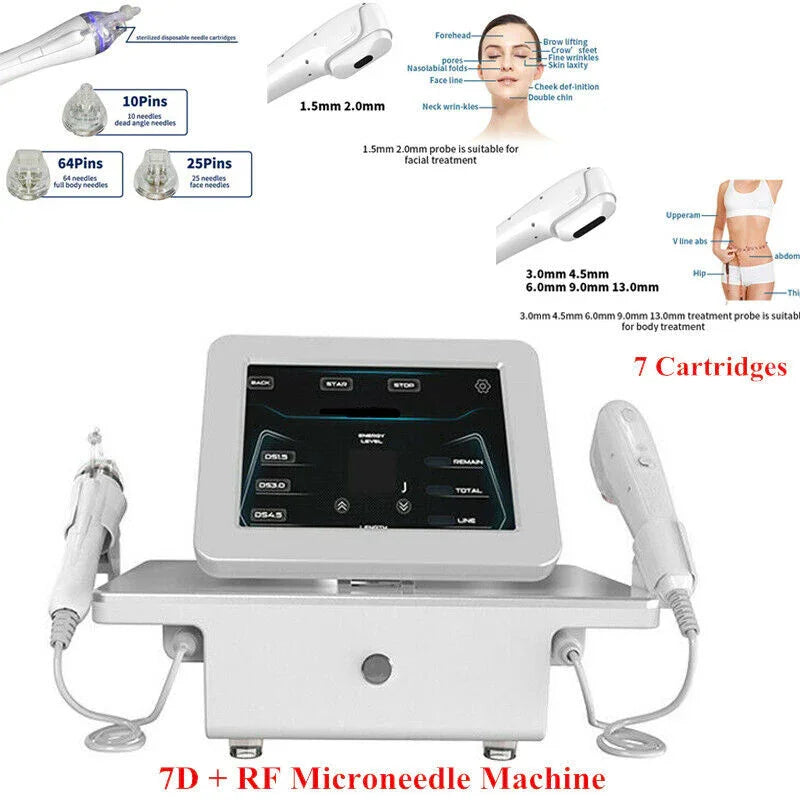 2 In 1 Hifu 7D RF Fractional Microneedle Skin Tightening Anti Wrinkle Stretch Marks Removal Machine