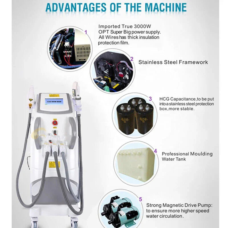 3 In 1 OPT/IPL Laser Hair Removal Tattoo Removal RF Skin Rejuvenation Whitening Machine