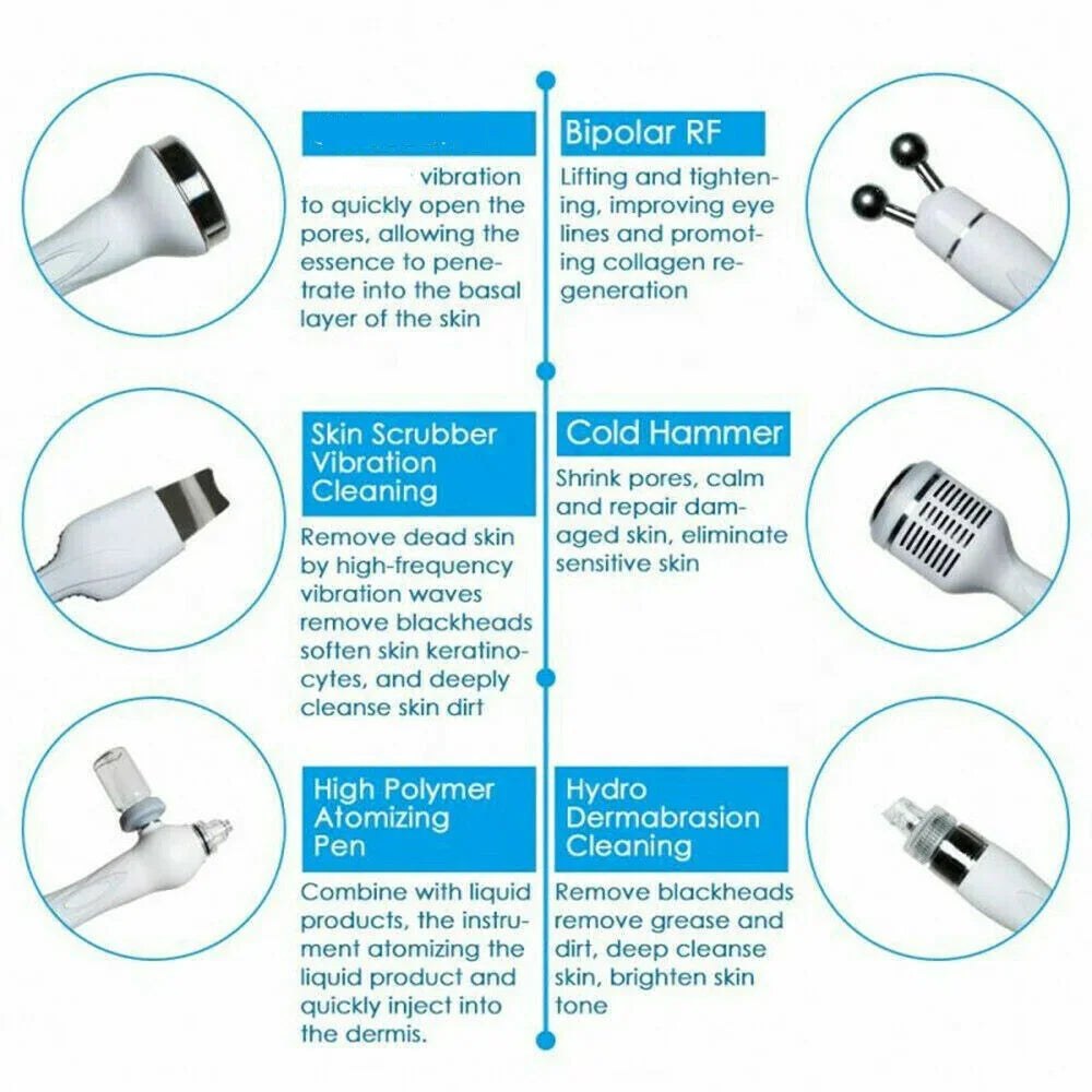 6 In 1 Hydra Machine Facial Water Dermabrasion Deep Cleansing Face Hydro Spa Skin