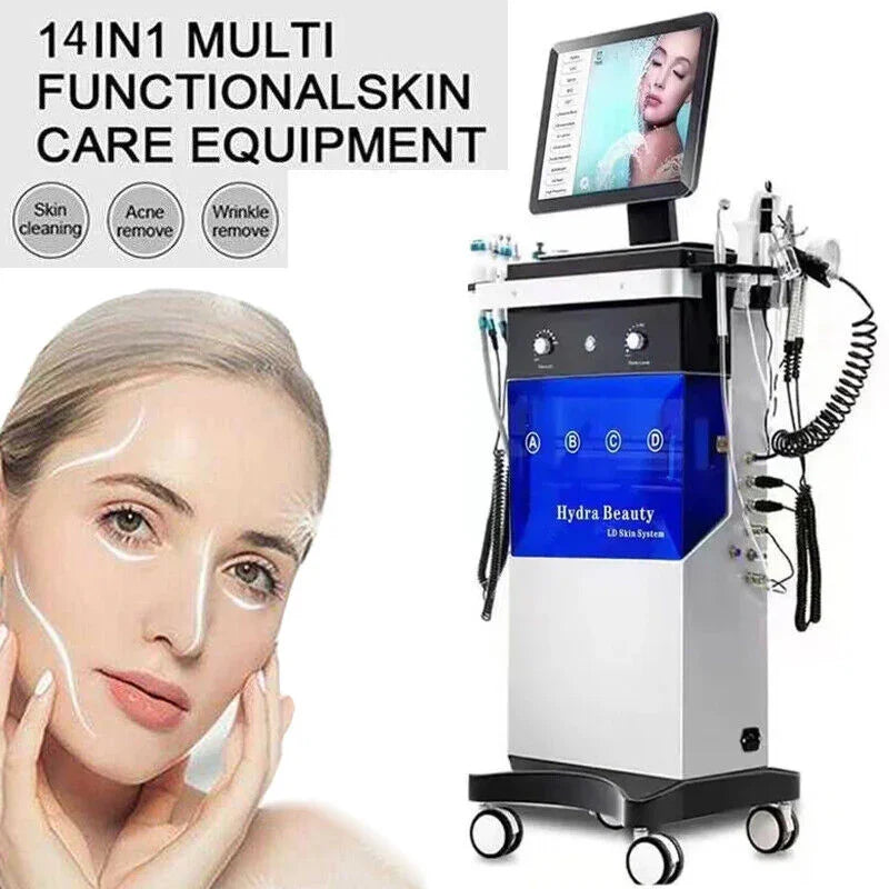 14 In 1 Facial Hydro Dermabrasion Diamond Aqua Peeling Oxygen Jet Spa Skin Rejuvenation Machine
