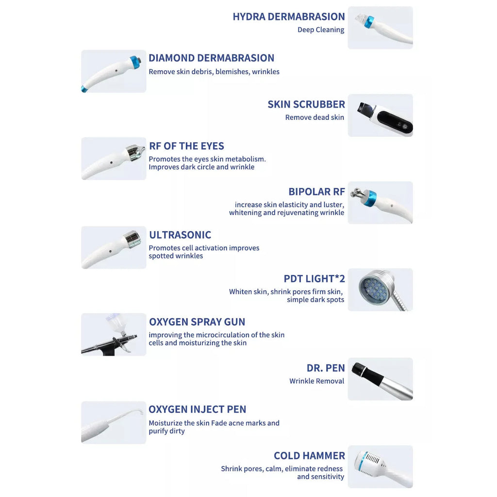 14 In 1 HydraFacial Machine RF Hydro Dermabrasion Oxygen Spray Diamond Peeling Skin Care SPA