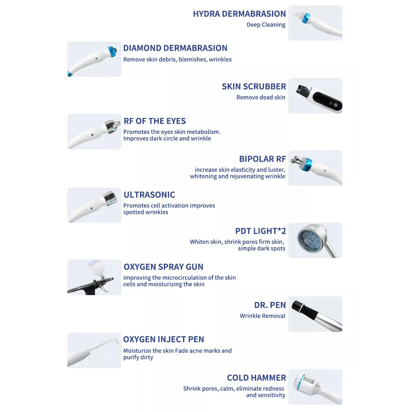 14 In 1 HydraFacial Machine RF Hydro Dermabrasion Oxygen Spray Diamond Peeling Skin Care SPA
